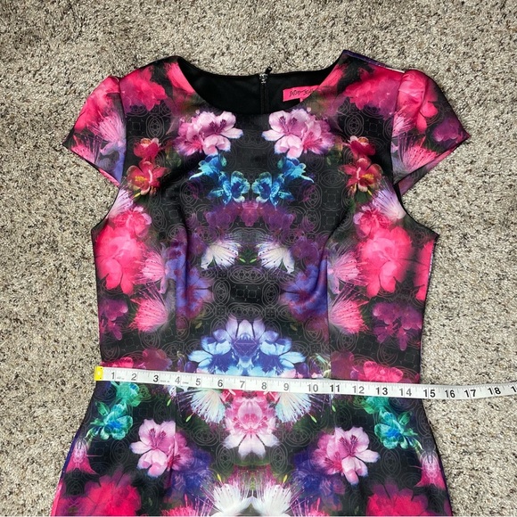 Betsey Johnson Floral Cap Sleeve Midi Pencil Dress Multicolor 6 Colorful Office - Picture 8 of 9